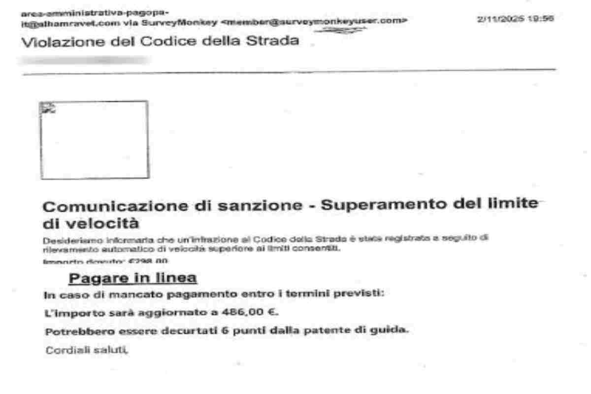 il testo delle false email di multe